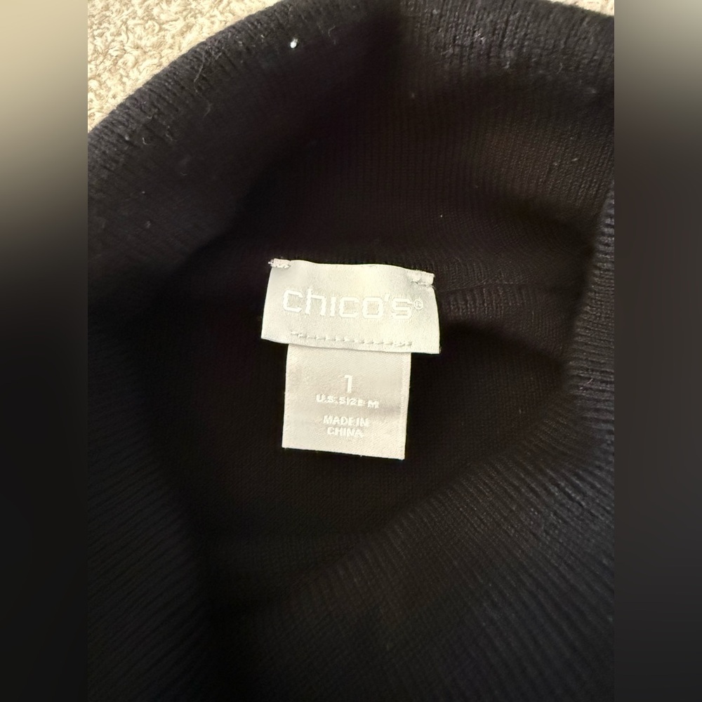 Chico’s Black Turtleneck Sweater Size 1 US 8 Long Sleeve Button Cuff stretch - Picture 4 of 7
